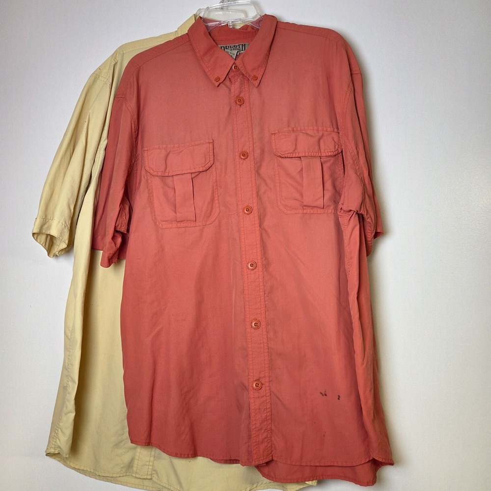 2 Duluth Trading Company Shirt Men's XL Orange XLT Yellow 100% Nylon Hook Loop